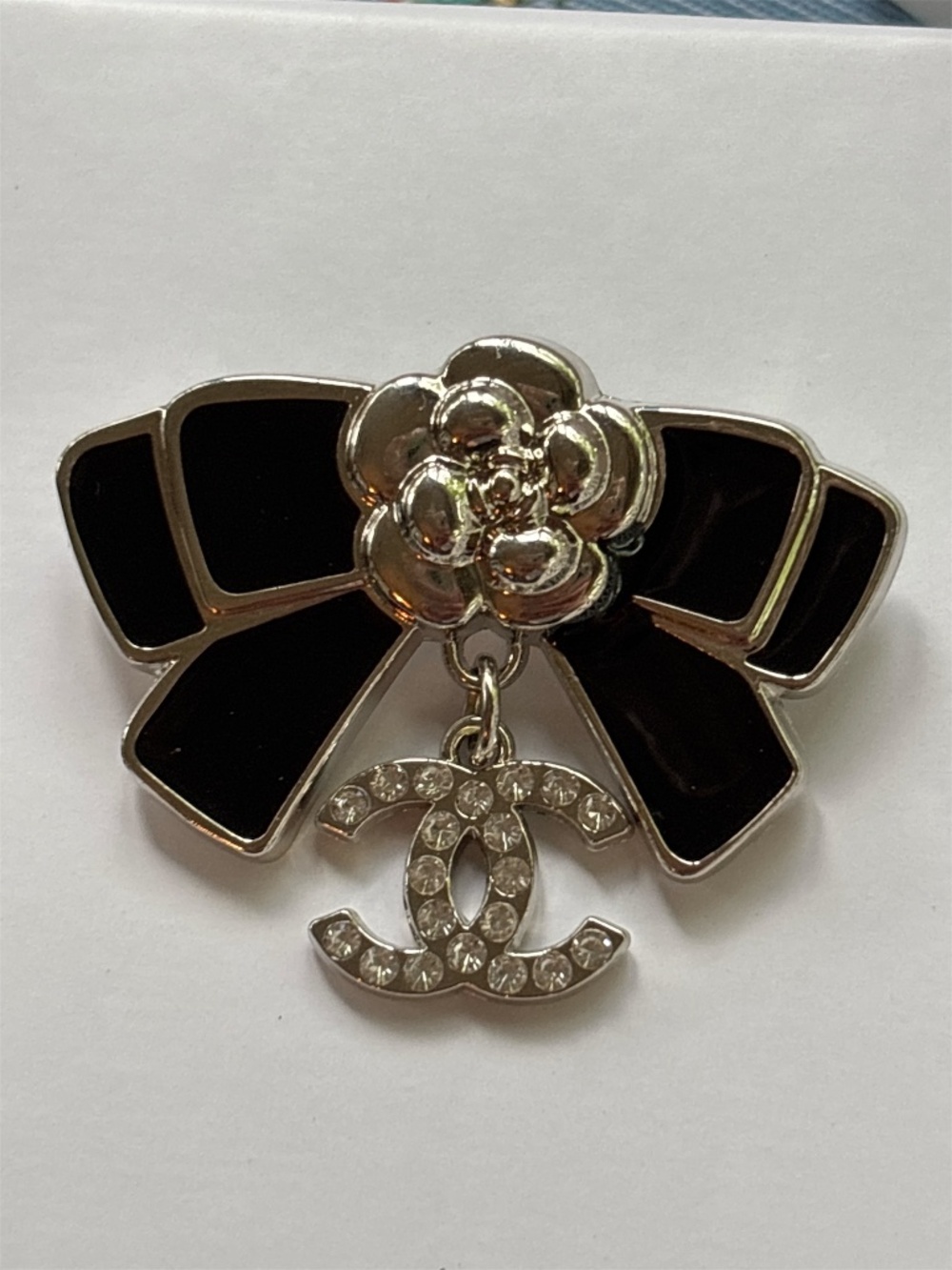 Chanel Camellia Bow Black Pin Brooch 21C
